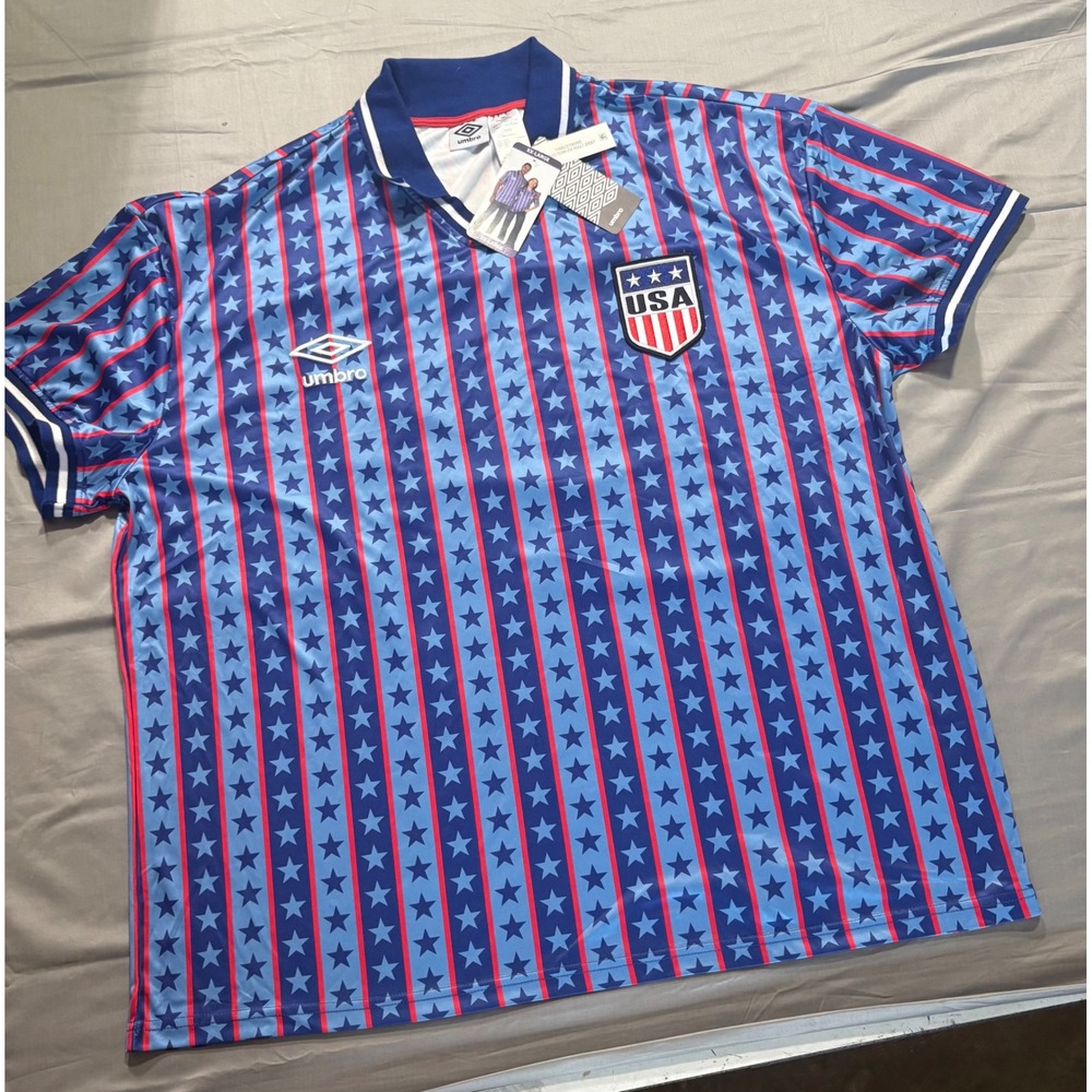 Umbro USA Soccer Jersey Mens 2XL Blue Stars Stripes Polo Shirt NWT